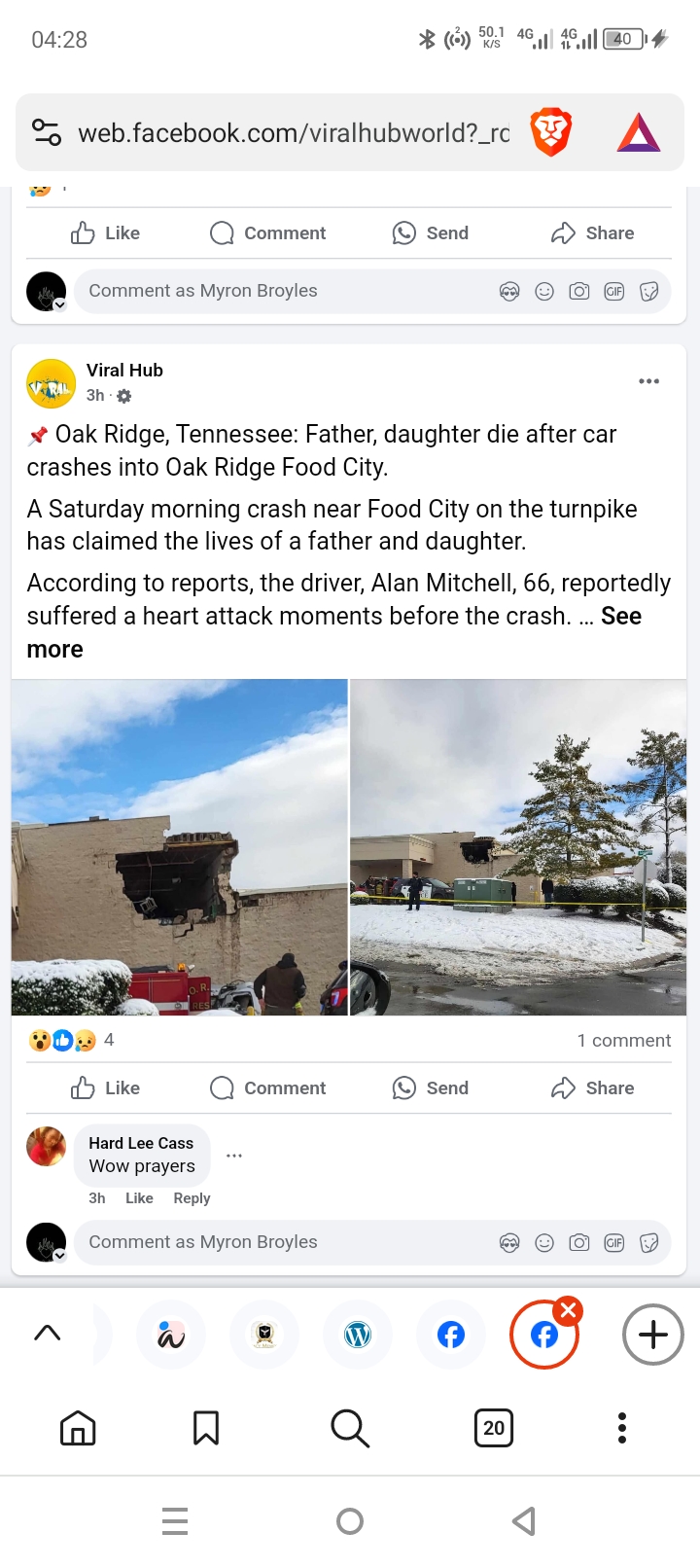 Alan Mitchell Obituary: Alan Mitchell, 66, and Amber Mitchell, 17 – Oak Ridge, Tennessee: Father and Daughter Die After Car Crashes Into Oak Ridge Food City  Oak Ridge, Tennessee – A tragic Saturday morning crash near Food City on the Oak Ridge Turnpike has claimed the lives of a father and daughter, Alan Mitchell, 66, and Amber Mitchell, 17. The accident occurred when Alan Mitchell reportedly suffered a fatal heart attack moments before crashing his car into the parking lot of the Food City grocery store